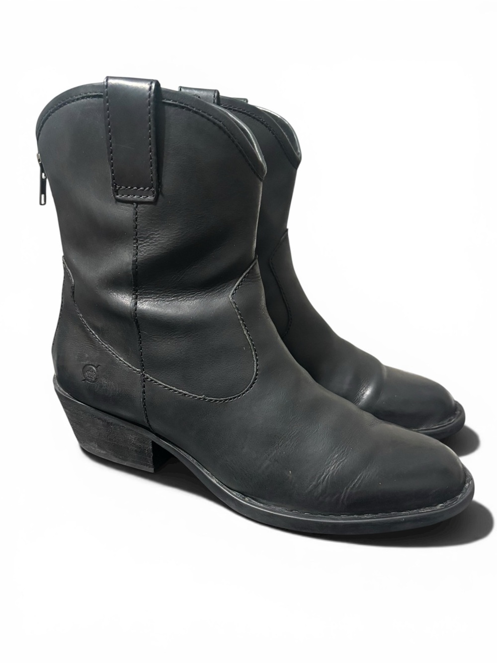 Born Ankle Black Leather Boots Wynd Western Cowboy Back Zipper Size 8.5